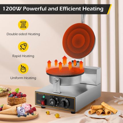 Commercial Ice Cream Cone Machine Waffle Cone Maker 110V Electric Stainless Steel Egg Roll Mold Nonstick Waffle Cone and Bowl Maker for Home Restaurant Use 1200W